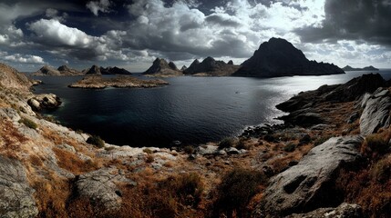 Fototapeta premium Coastal Landscape of Islands and Mountains