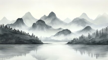Misty Mountainscape Landscape Painting