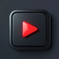 Modern Play Button: A sleek, glossy red play button icon stands out against a sophisticated, matte black square, symbolizing starting and engagement