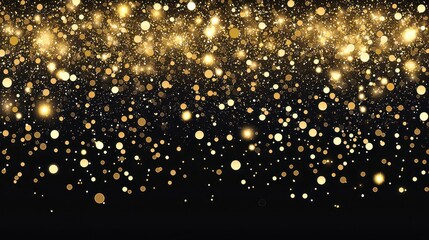 Shiny golden confetti on black isolated background. Christmas and New Year concept in festive golden color.