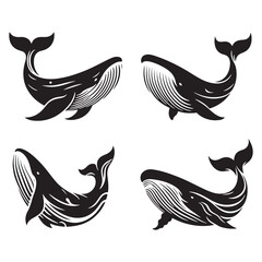 Dynamic Blue Whale silhouette, capturing the essence of marine life - Blue Whale illustration - Minimalist Blue Whale vector - Fish silhouette
