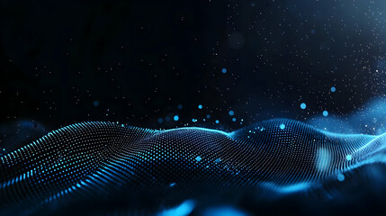 Abstract Digital Wave Form In Blue With Floating Particles Over Dark Background