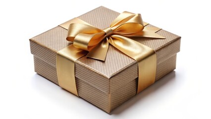 Obraz premium Gift Box with Gold Ribbon on White Background