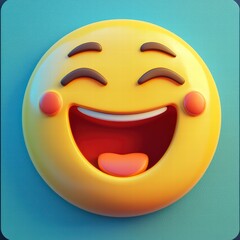 Fototapeta premium Joyful Emoji: The radiant, three-dimensional emoji radiates pure happiness with a wide grin, conveying a universal symbol of laughter, joy, and positive emotions. 