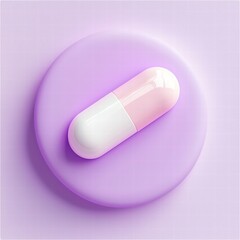 Capsule on Violet: A pastel-toned capsule, artfully rendered, rests upon a circular platform. The composition exudes a sense of clinical cleanliness and modern design.