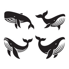 Oceanic Blue Whale silhouette, highlighting the giant of the sea - Blue Whale illustration - Minimalist Blue Whale vector - Fish silhouette
