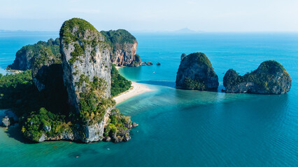 Explore the breathtaking beauty of Railay Beach in Krabi, Thailand with stunning rock formations
