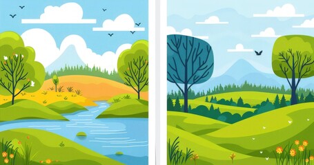Obraz premium Serene Spring Landscapes: Two Picturesque Views of Nature's Beauty