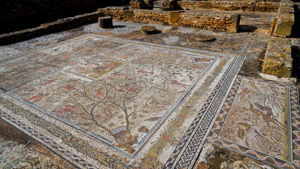 L'area archeologica di Uthina con l'imponente anfiteatro e i resti dell'antica città Romana,...