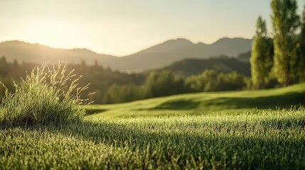 Obraz premium A beautiful sunrise over rolling green hills, symbolizing peace and renewal.