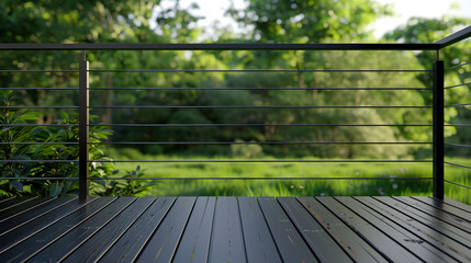 Black Aluminum & Wood Deck with Cable Railing
