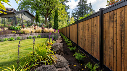 Black Frame Wood Fence Landscape
