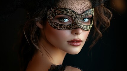 Obraz premium Mysterious Woman in Elegant Mask with Intricate Details and Enigmatic Expression