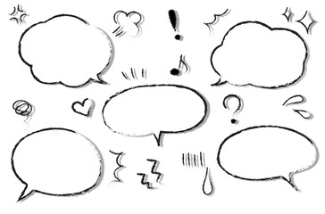 手書きの鉛筆線吹き出しセット　