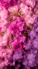 Obraz premium A group of pink and purple flowers with golden flecks on their petals and stems is stunning