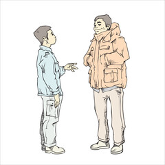 illustration of people having a dialogue . two men are having a dialogue