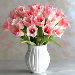 Obraz premium Beautiful Pink Tulips in White Vase