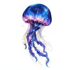 Celestial Jellyfish: A surreal depiction of a jellyfish with a shimmering, celestial glow, capturing the ethereal beauty of marine life in a dreamlike art style.