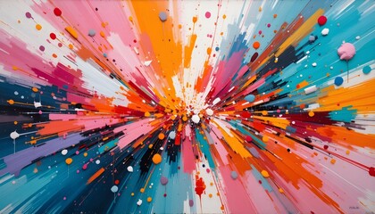 "Vibrant Abstract Painting with Radiating Colors"