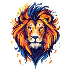 Fiery Lion Head: Majestic lion head portrait with vibrant, fiery mane. Abstract art style.  