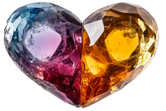 Unique heart shaped gem combining vibrant colors