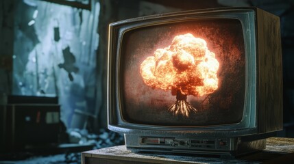 Apocalyptic Broadcast On Vintage TV. The Signal Is A Powerful Visual Metaphor.