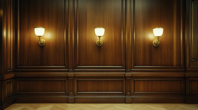 A legislative hall with wood paneling and brass fixtures. Featuring formality and tradition