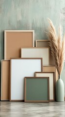 Multiple Frames on a Dusty Teal Wall