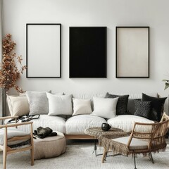 Modern Minimalist Living Room Mockup with Blank Frames