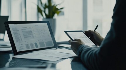 Government spending review session by a policy advisor in a modern office. Featuring budget management and resource evaluation