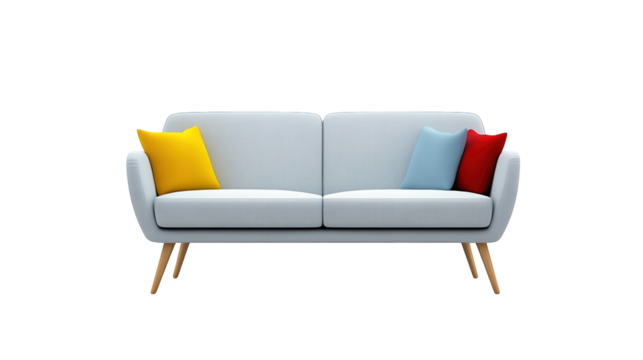 Relaxing white couch with colorful pillows, a cozy and stylish addition to your living room