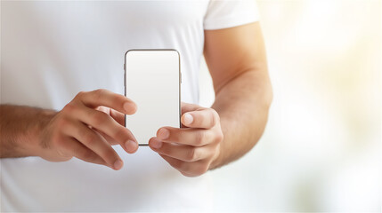 A close-up of a person holding a smartphone with a minimal background, highlighting the clean design and ease of use of modern mobile technology. This shot exudes simplicity and functionality.