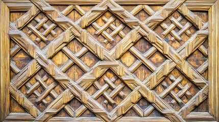 Fototapeta premium Intricate Carved Wooden Panel with Geometric Patterns and Texture