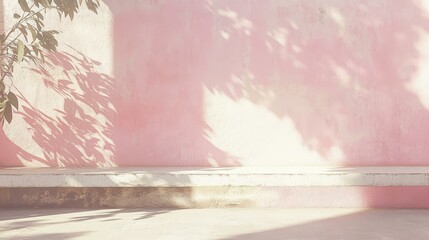 Pink Wall with Shadow and Bench