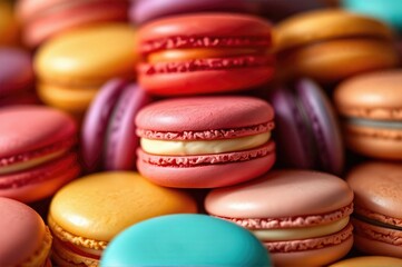 Rainbow Symphony of French Macarons A Delicate Display of Artisanal Patisserie in Vivid Colors and Textures