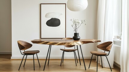 Modern Dining Room with Wooden Table and Chairs