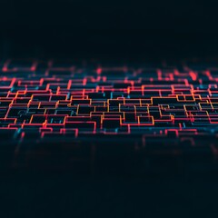 Obraz premium A vibrant, abstract representation of interconnected lines and patterns, creating a digital landscape that evokes a sense of technology and innovation.