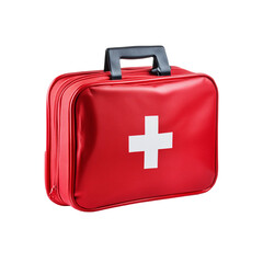Red first aid kit on transparent background