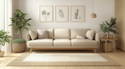 Beige Living Room Interior Design Illustration