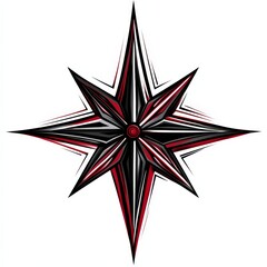 Compass Rose Emblem: A striking compass rose emblem, rendered in bold black and vibrant red, offers a striking visual for navigation and direction.