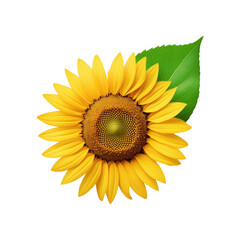 Yellow Sunflower with leaf on transparent background