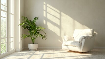 Modern Interior Design with Sunlight and Plant