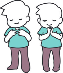 Peaceful Boys Praying and Expressing Thankfulness. A simple and heartwarming vector illustration is Ideal for themes of faith, spirituality, and thankfulness