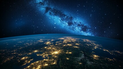 Fototapeta premium Earth at Night from Space with Milky Way
