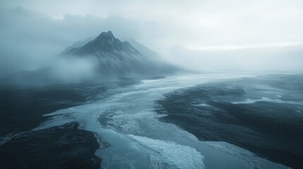 Expansive Arctic scenery, melting glaciers and exposed polar water under soft gray skies 