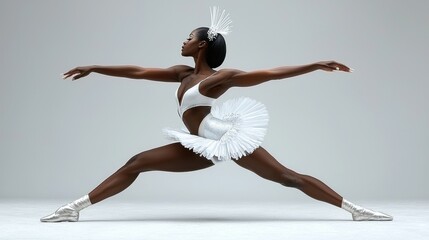 Elegant African American Ballerina Performing Ballet Dance in Studio with Grace
