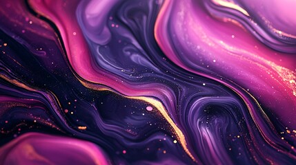 abstract fluid art in purple and gold swirls