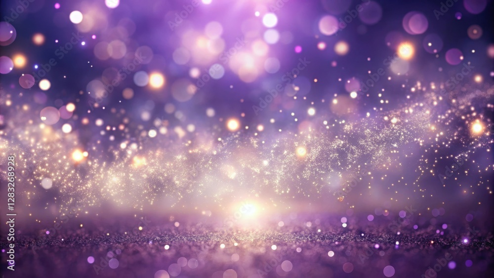 Wall mural glittering light purple particles suspended in mid-air with a soft bokeh effect on stage, creating a