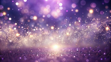 Obraz premium Glittering light purple particles suspended in mid-air with a soft bokeh effect on stage, creating an ethereal ambiance, luminous fog, cosmic display