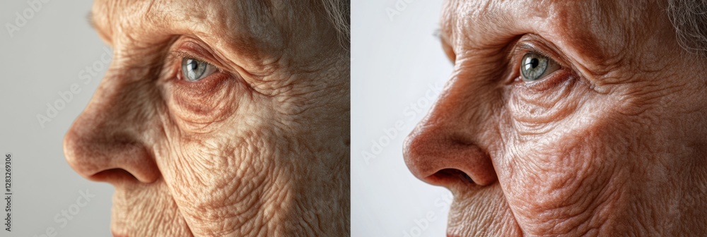 Leinwandbilder transformation of age to youth captured in a split image showing facial differences and skin texture